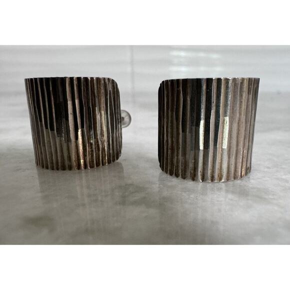 Vintage Taxco Mexico Sterling Silver Ribbed Wide Chunky Half Hoop Earrings - Picture 6 of 7